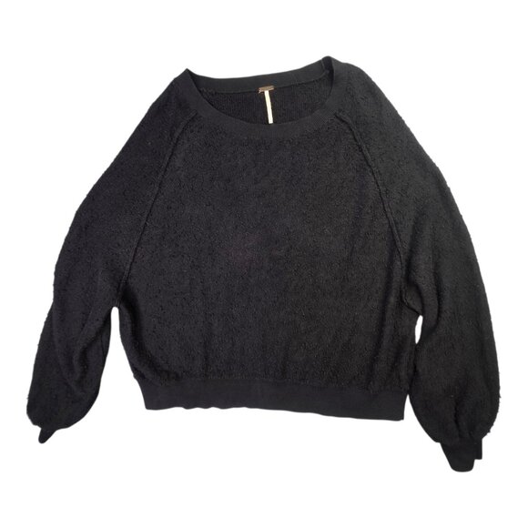 Free People Sweater Womens S M Black Boucle Textured Pullover My Friend Relaxed - Picture 1 of 12